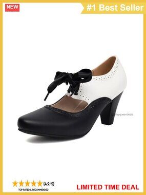 Women's Mary Jane 1920s Pump Heels Two Tone Classic Retro Oxford Wingtip
